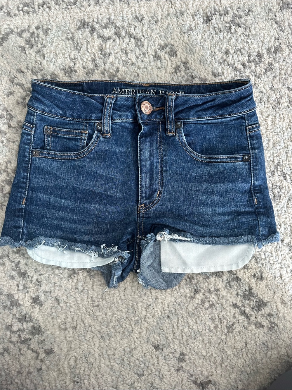 American Eagle Outfitters Super Stretch Frayed Hem Denim Shorts